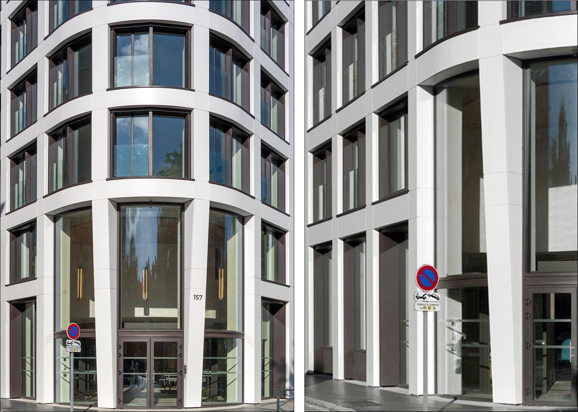 La façade de l’immeuble de bureau à Neuilly (France) a été recouverte de<br class='autobr' />
800 panneaux en Corian<sup>®</sup> Solid Surface dans le coloris Glacier White